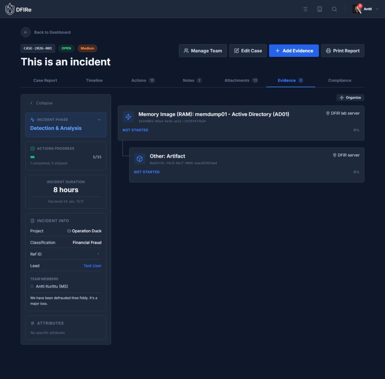 DFIRe Evidence Management