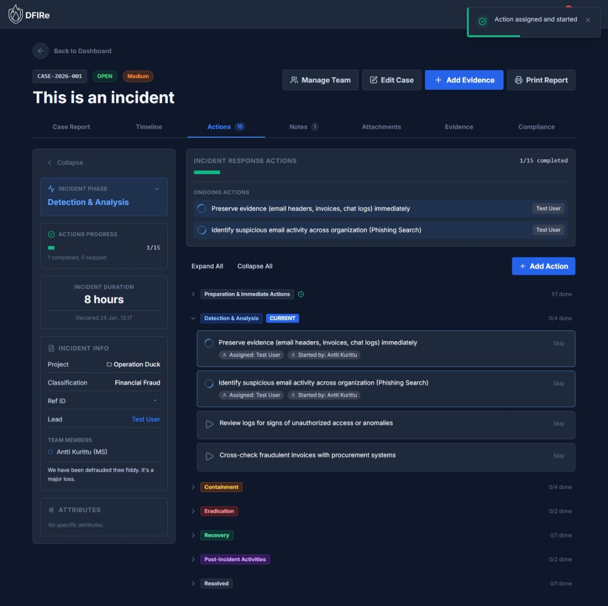 DFIRe Incident Actions