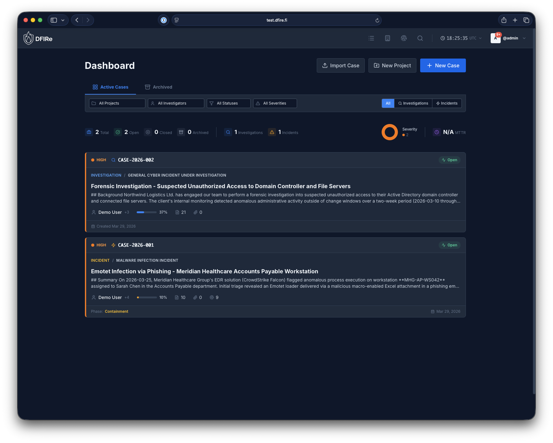 DFIRe Dashboard Overview