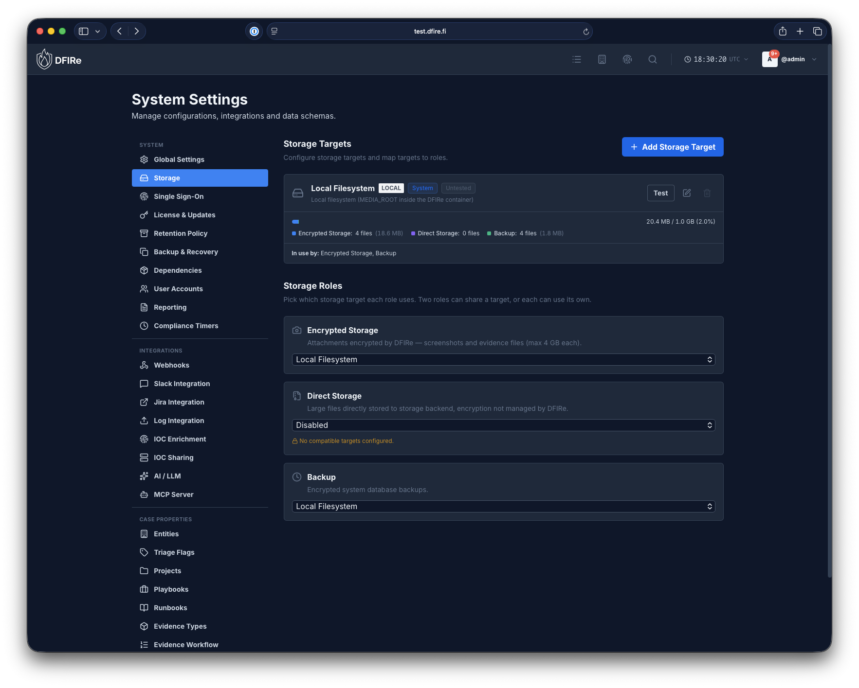 Settings: Storage Targets