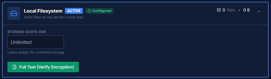 Local Filesystem storage configuration