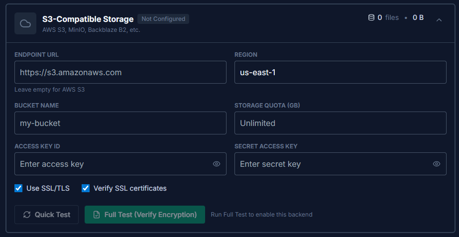S3-Compatible storage configuration